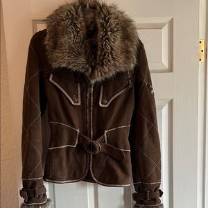 Brown Fur-Trimmed Women's Jacket